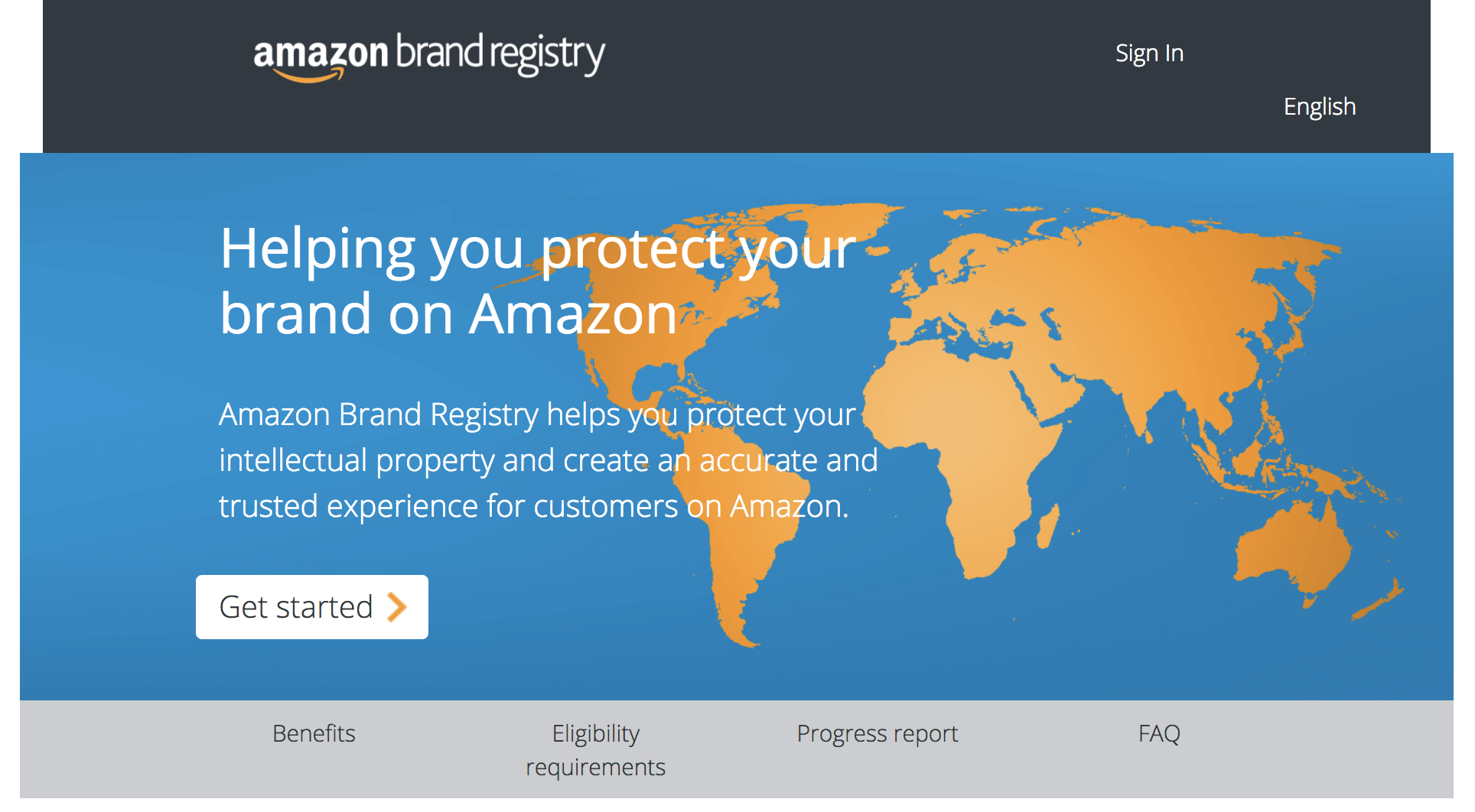 Amazon sellers: Brand Registry homepage